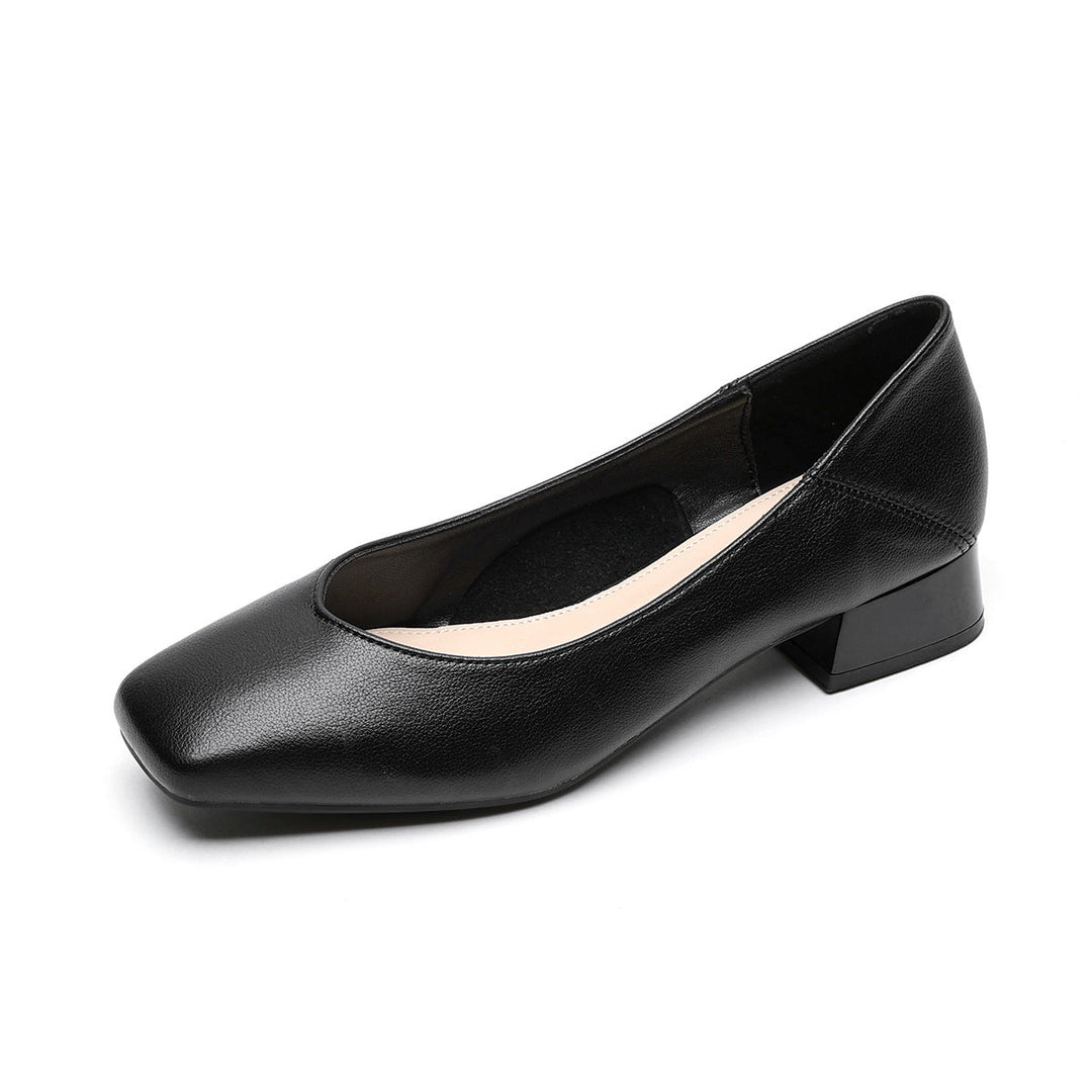 Damen elegante Ballerinas mit quadratischer Kappe und komfortablem Blockabsatz Drune