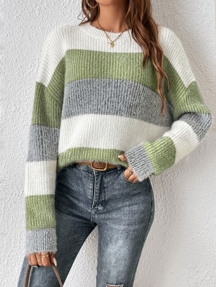Damen Modischer Streifenpullover mit weichem Textilmaterial Drune