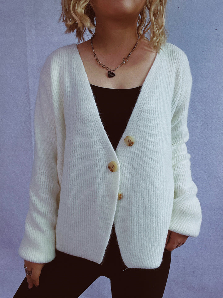 Damen gemütliche Strickjacke mit großen Knöpfen und strukturiertem Design Drune