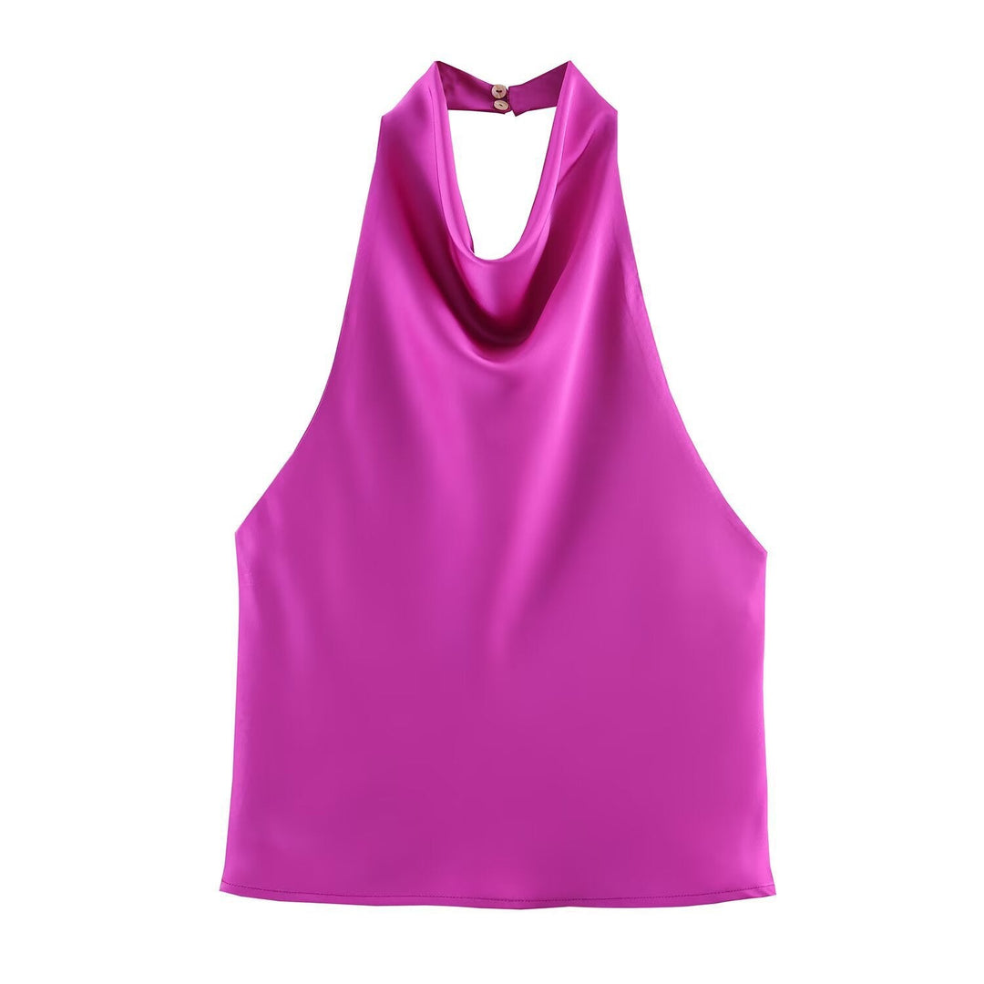 Damen elegantes Haltertop mit fließendem Schnitt und dekorativen Details Drune