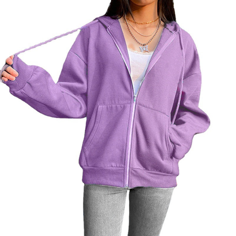 Damen nan legerer Kapuzen-Zipper mit Oversize-Passform, Kängurutaschen und durchgehendem Reißverschluss Drune