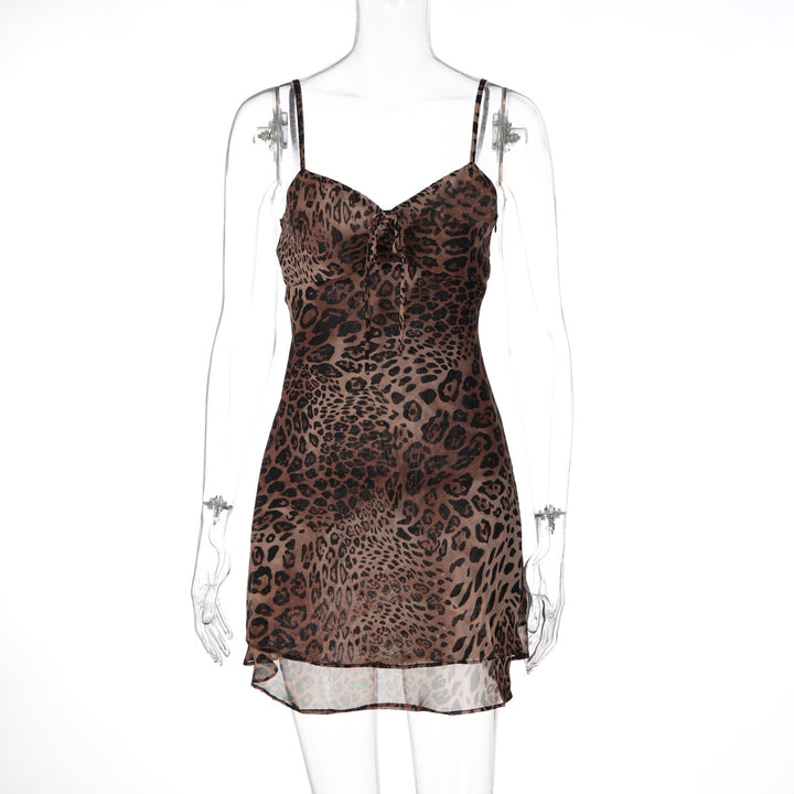 Damen Nachtkleid mit tierischem Muster und zartem Spaghettiträgerschnitt Drune
