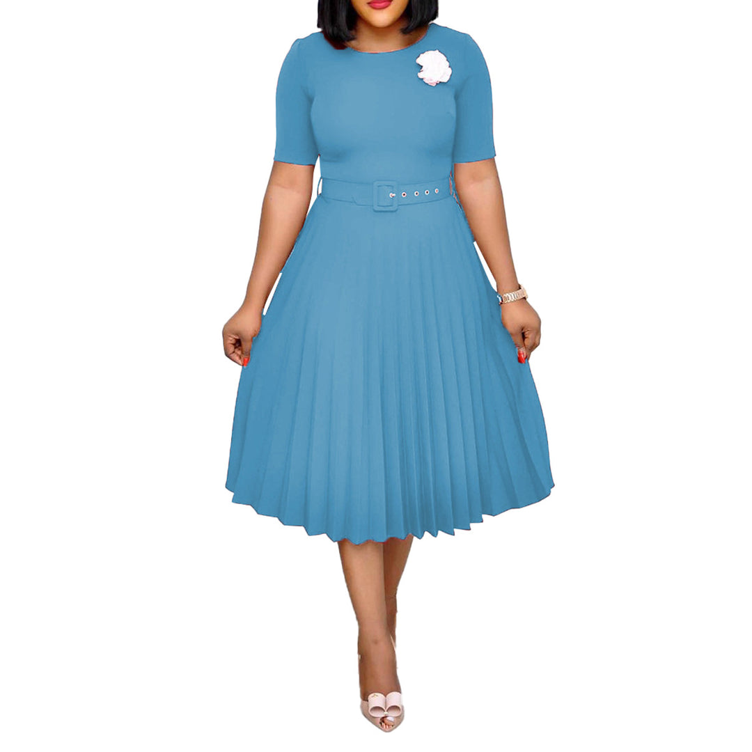 Damen Plissiertes Kleid mit Taillengürtel und eleganter Silhouette Drune