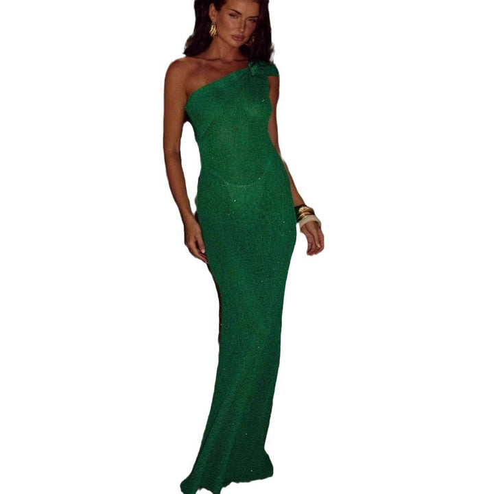 Damen Elegantes asymmetrisches Maxikleid aus Netz Drune