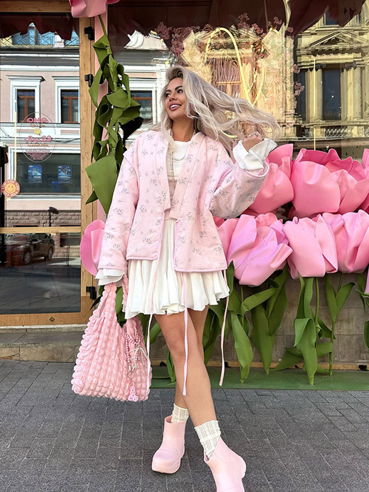 Damen oversized Jacke mit floralem Muster Drune