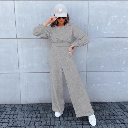 Damen lässiger Jumpsuit mit weitem Bein und praktischer Kapuze Drune