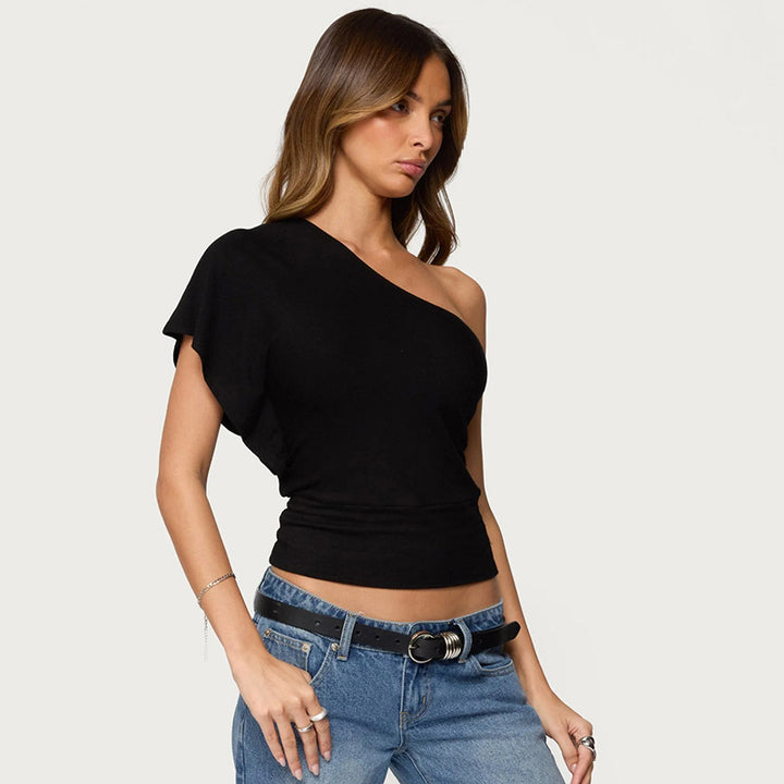 Damen asymmetrisches Oberteil mit gestreiftem Design und fließendem Stoff Drune
