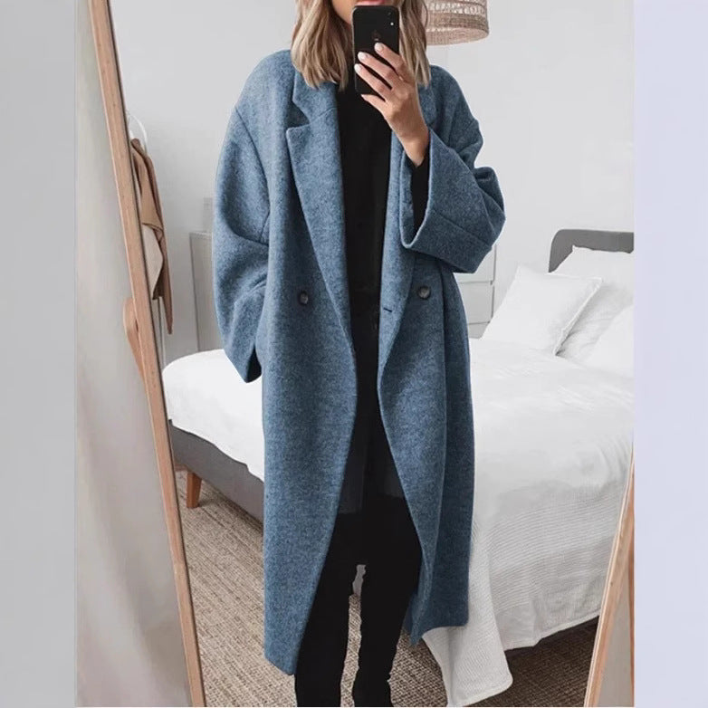 Damen Oversized Wollmantel mit doppelter Knopfleiste und elegantem Schnitt Drune
