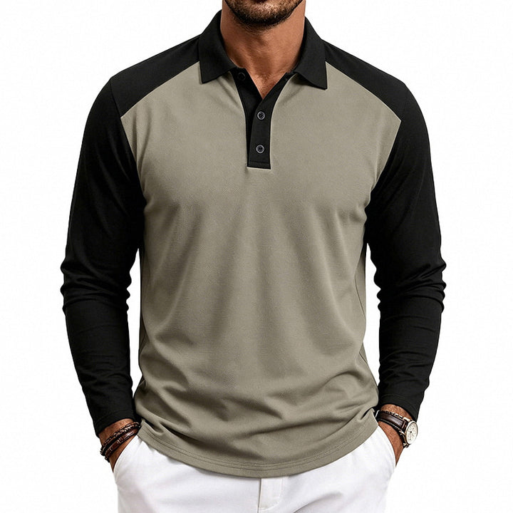 Herren nan langärmeliges Raglan-Polo aus Baumwollmix mit Knopfleiste und ergonomischem Schnitt Drune