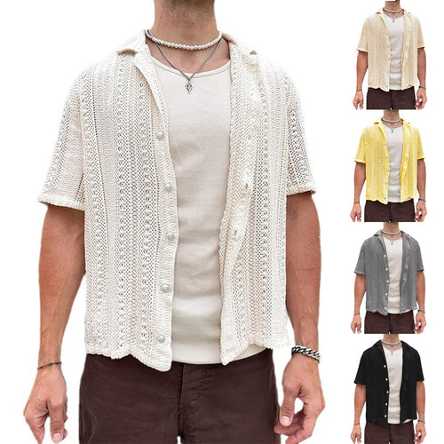 Herren Kurzarm Strickhemd Drune