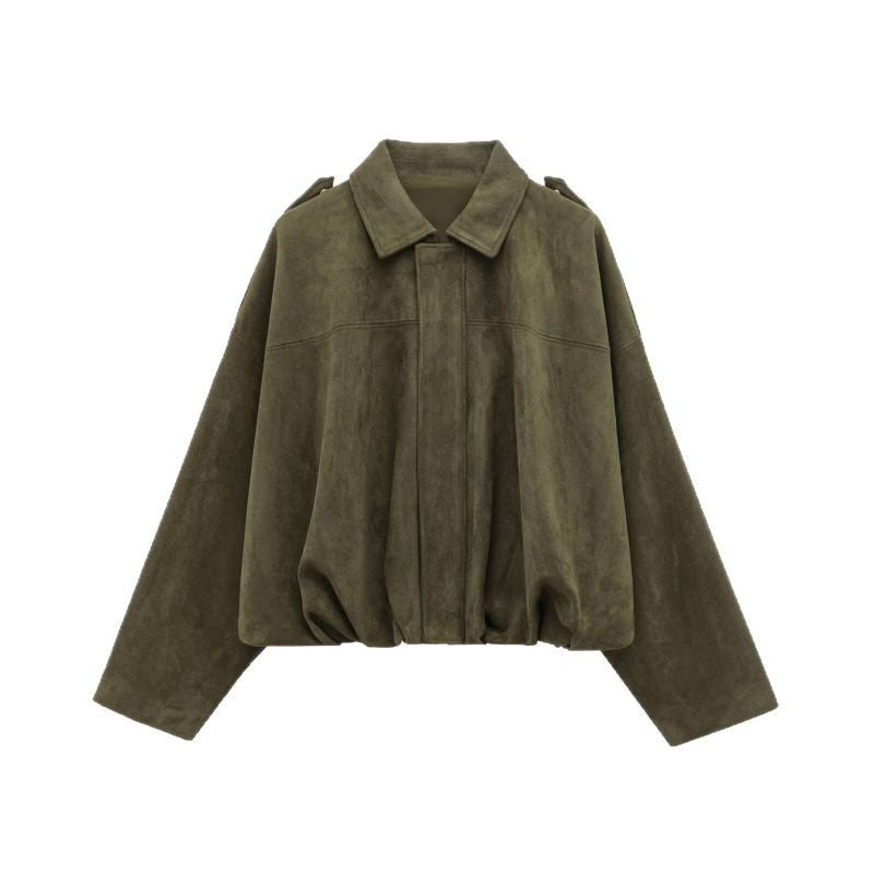 Damen lässige Kunstlederjacke mit elastischem Bund und praktischen Druckknöpfen Drune