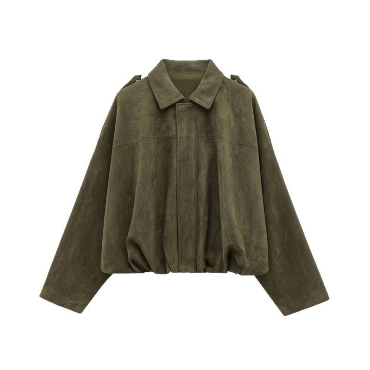 Damen lässige Kunstlederjacke mit elastischem Bund und praktischen Druckknöpfen Drune