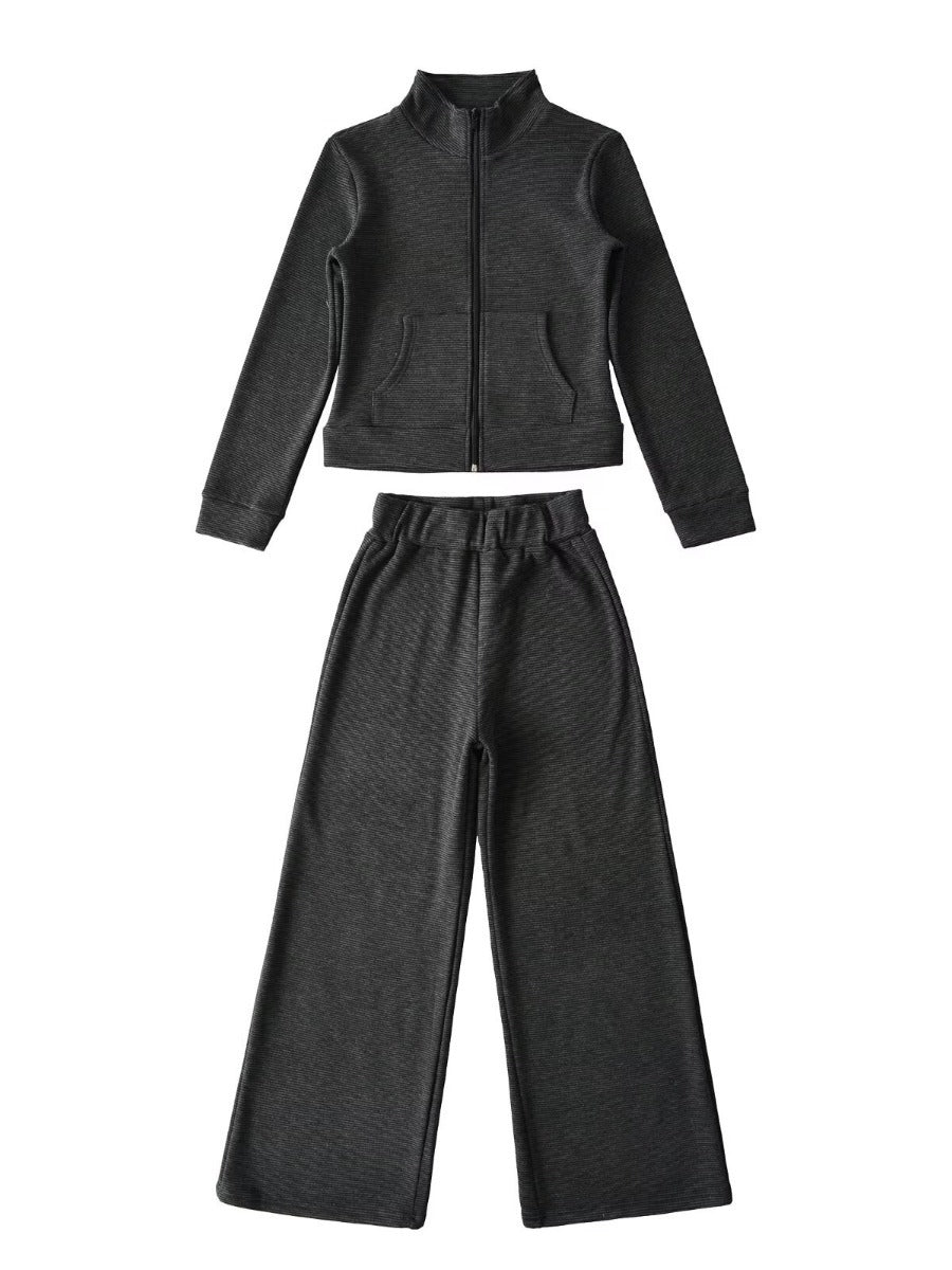 Damen sportliches Set mit Stehkragen und weitem Hosenansatz Drune