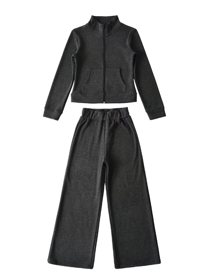 Damen sportliches Set mit Stehkragen und weitem Hosenansatz Drune