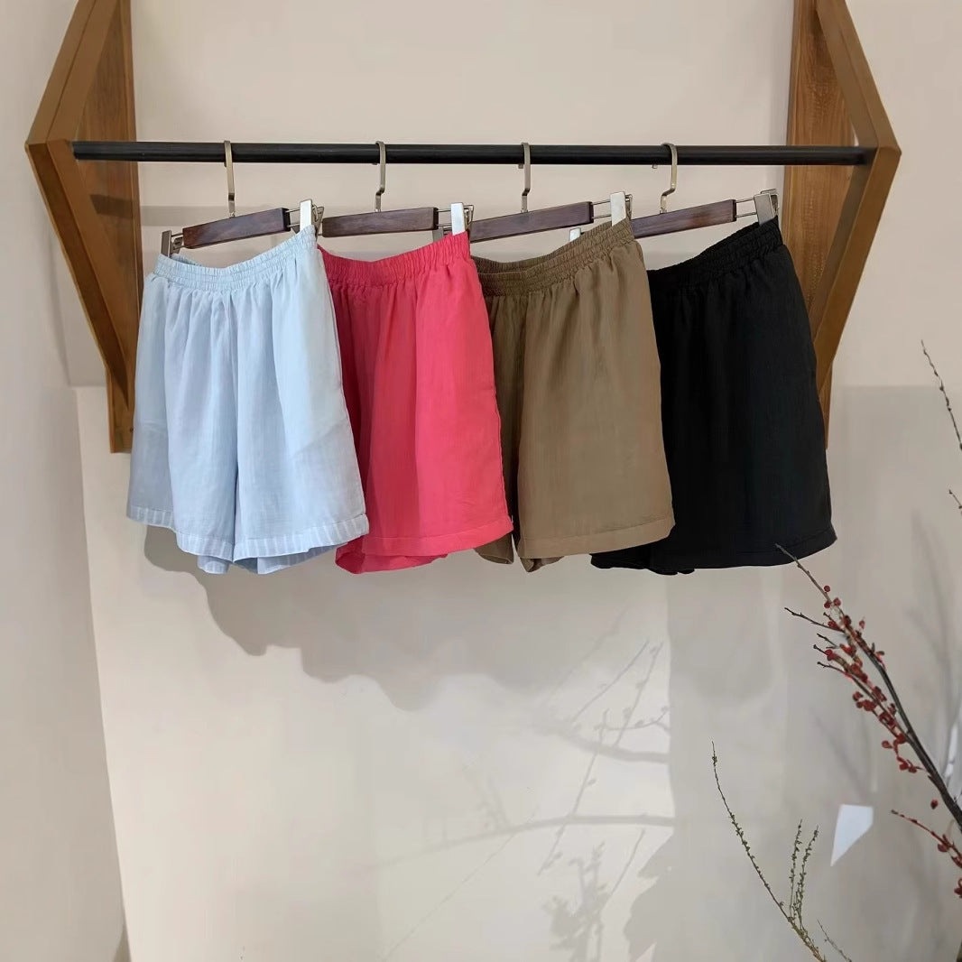 Damen Leichte Hoch-taillierte Leinen Shorts Drune