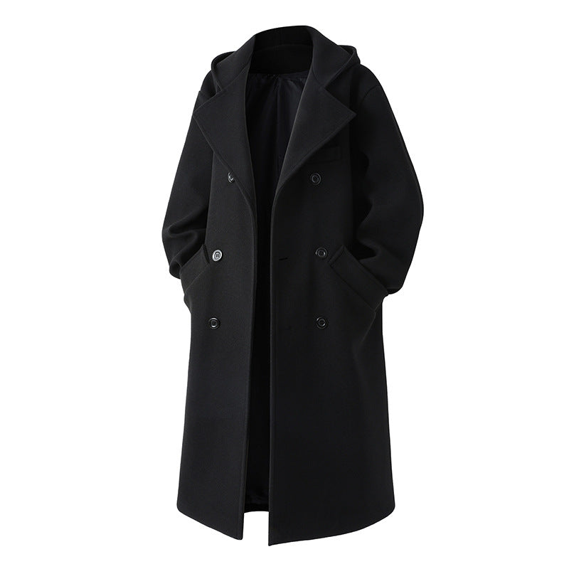 Herren nan Oversize-Cabanmantel mit Kapuze, doppelreihiger Knopfleiste und wärmender Steppfutter-Innenseite Drune