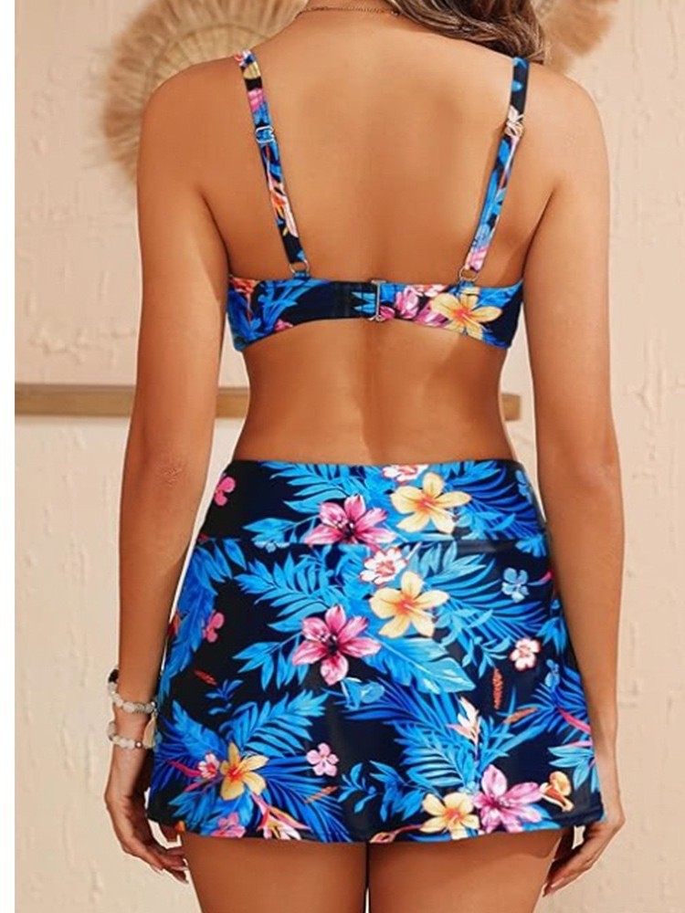 Damen Bikini-Set mit floralem Bustier-Oberteil und modischem Wickelrock Drune