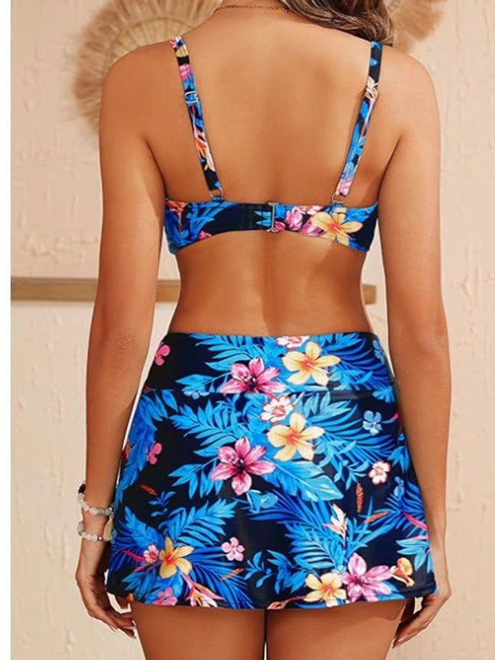 Damen Bikini-Set mit floralem Bustier-Oberteil und modischem Wickelrock Drune