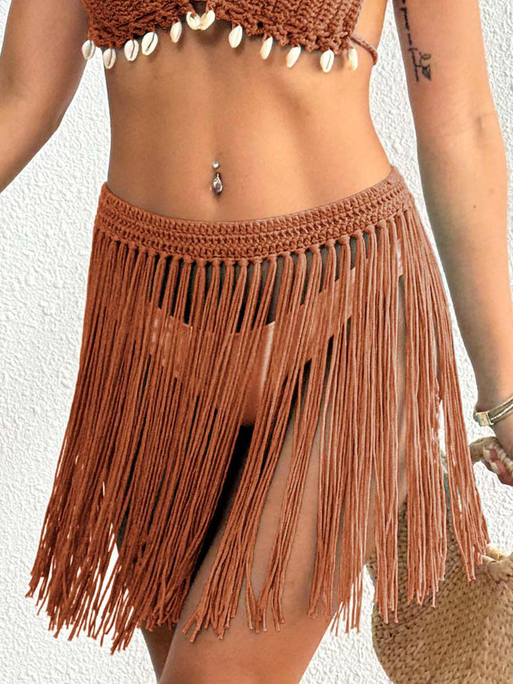 Damen Häkel-Strandrock mit fransigen Details Drune