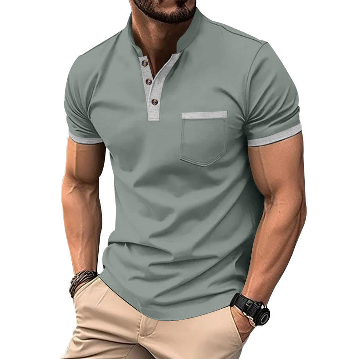 Herren Kurzarm-Henley-T-Shirt mit Button-Down-Kragen und Brusttasche Drune