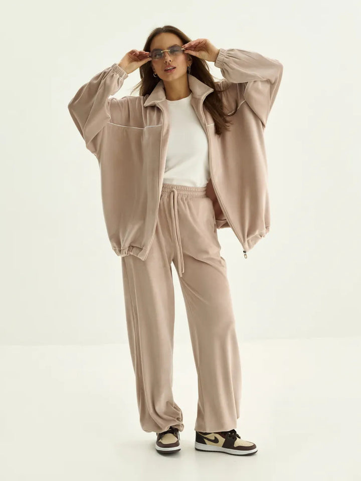 Damen Sportliche Veloursjacke mit hohem Kragen und weit geschnittenen Ärmeln Drune