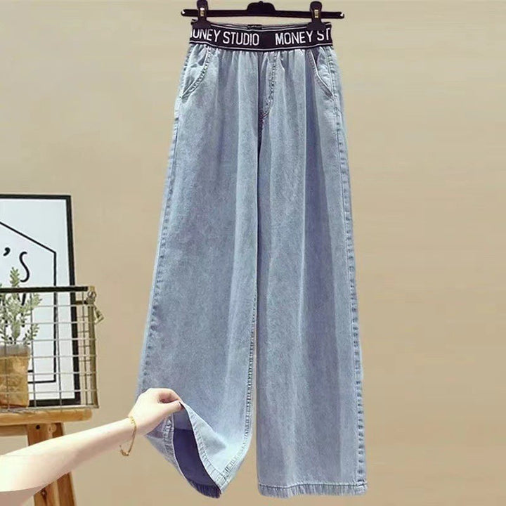 Damen Zweiteiliges Set mit lockerem, gestreiften Oberteil und weiter Jeans-Hose Drune