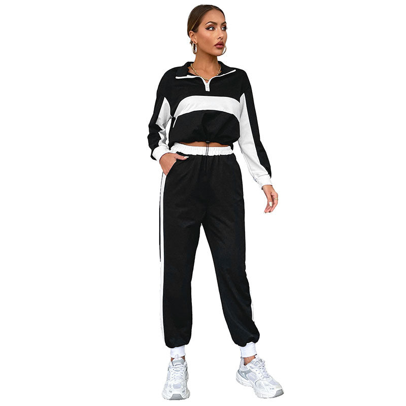 Damen Sportliches Trackset mit Kontraststreifen und elastischem Bund Drune