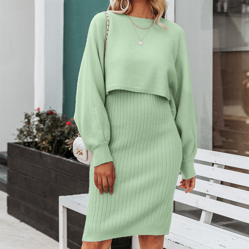 Damen Strickkleid mit integriertem Cropped-Oberteil Drune