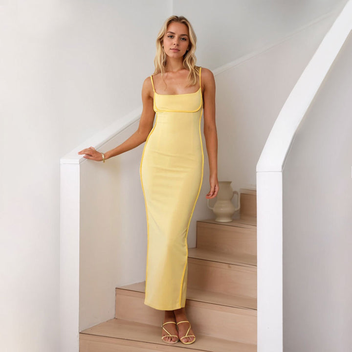 Damen Couture Maxikleid mit eleganten Trägern und figurumspielendem Schnitt Drune
