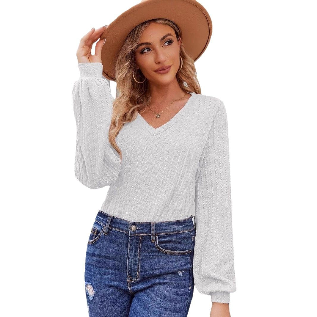 Damen Strickbluse mit feiner Rippstruktur und lässigem V-Ausschnitt Drune