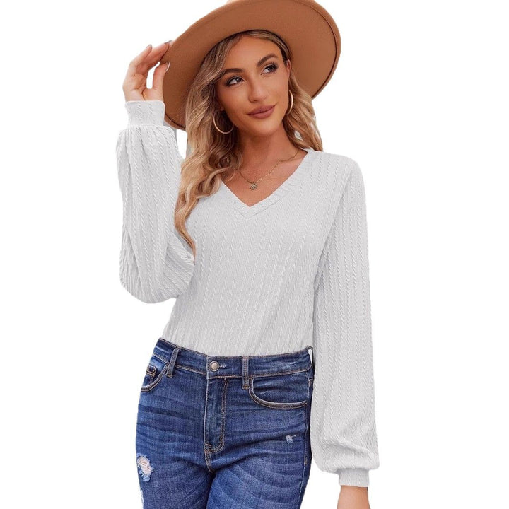 Damen Strickbluse mit feiner Rippstruktur und lässigem V-Ausschnitt Drune