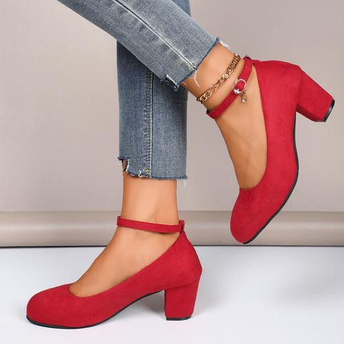 Damen Blockabsatz-Pumps mit verstellbarem Knöchelriemen und weichem Velours Drune