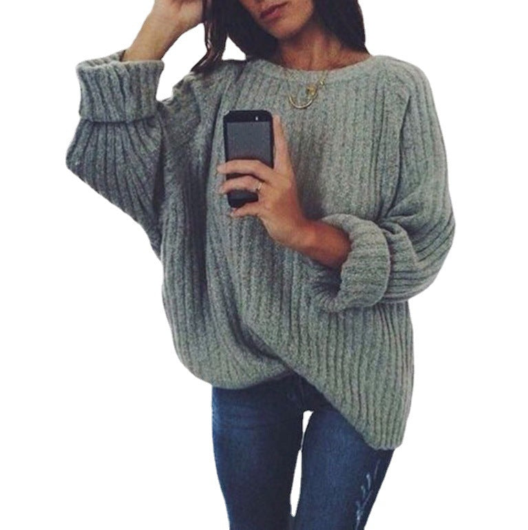Damen Oversized Strickpullover mit geripptem Design und weiten Ärmeln Drune