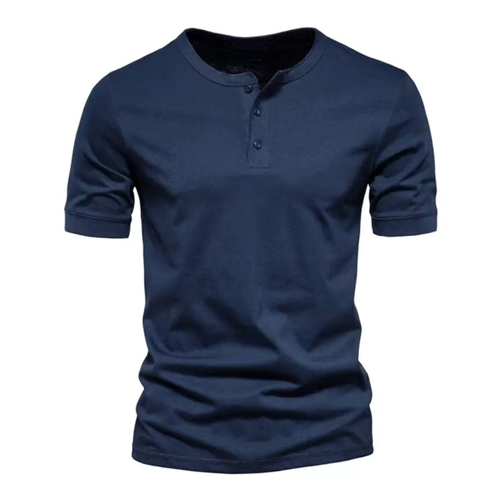 Herren nan tailliertes Kurzarm-Henleyshirt aus Baumwollmix mit Knopfleiste Drune