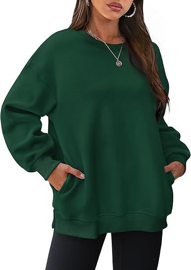 Damen nan lässiger Oversize-Sweatpullover mit seitlichen Eingrifftaschen, geripptem Saum und überschnittener Schulter Drune