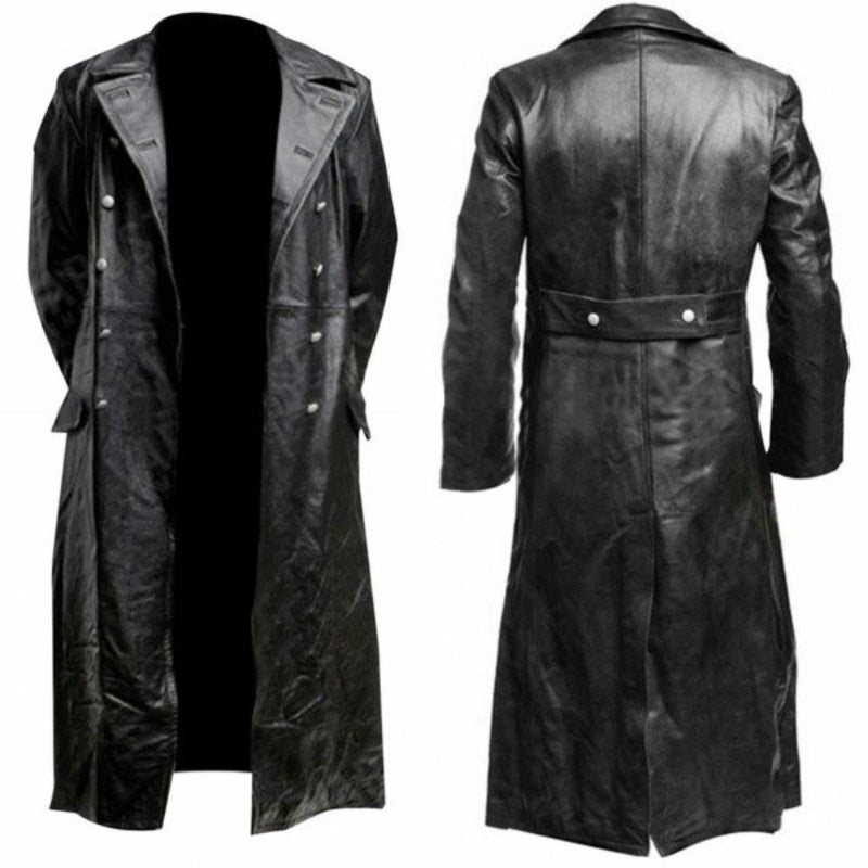 Herren Ledertrenchcoat mit doppelreihiger Knopfleiste