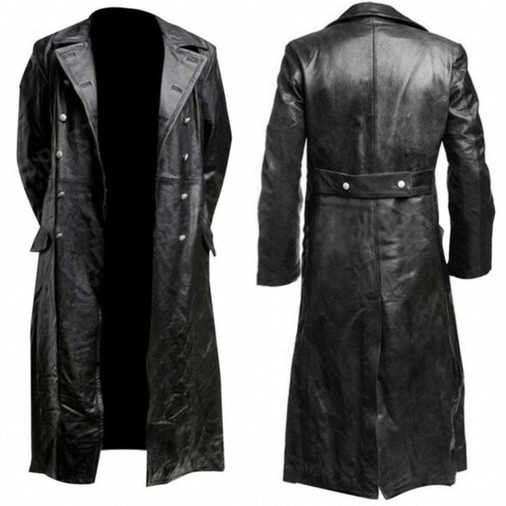 Herren Ledertrenchcoat mit doppelreihiger Knopfleiste