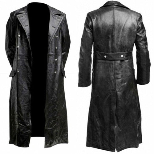 Herren Ledertrenchcoat mit doppelreihiger Knopfleiste