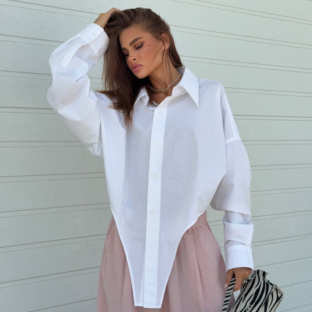 Damen Oversized Hemdbluse mit asymmetrischem Schnitt und modernen Details Drune
