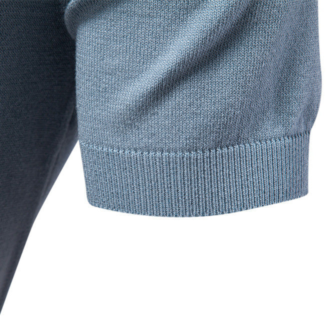 Herren nan modernes Kurzarm-Poloshirt aus Feinstrick mit offenem Reverskragen und horizontaler Kontrastpasse Drune
