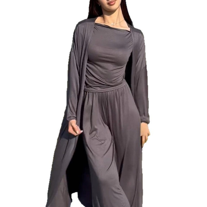 Damen lässiger Maxikleid-Anzug mit offenem Cardigan Drune
