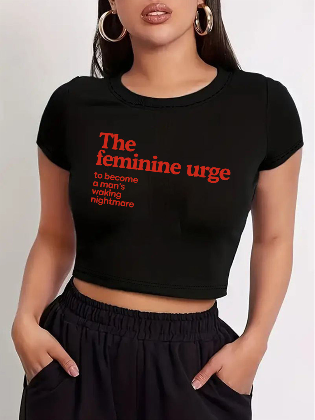 Damen Crop-T-Shirt mit inspirierendem Statementdruck Drune