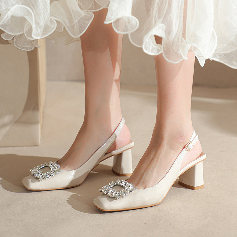 Damen Slingback Blockabsatz Pumps mit funkelnder Verzierung Drune
