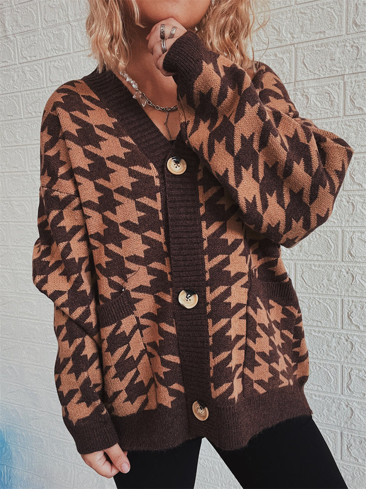 Damen lässige Strickjacke mit modernem Hundezahlenmuster Drune