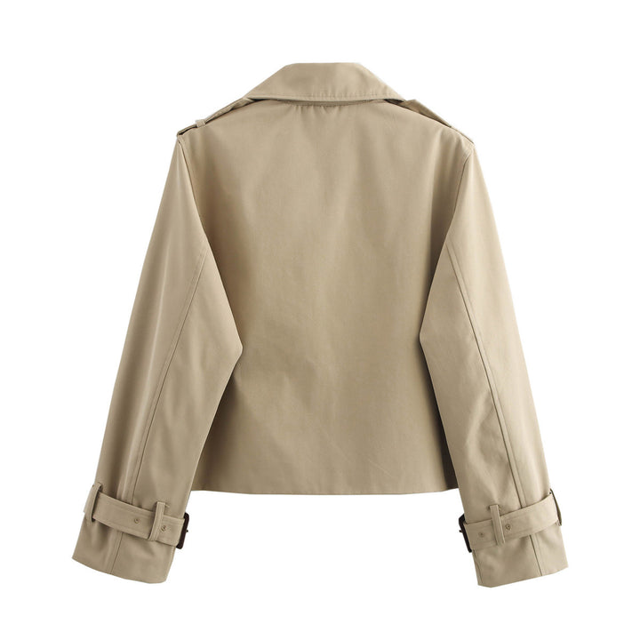 Damen modische cropped Übergangsjacke mit breitem Kragen Drune