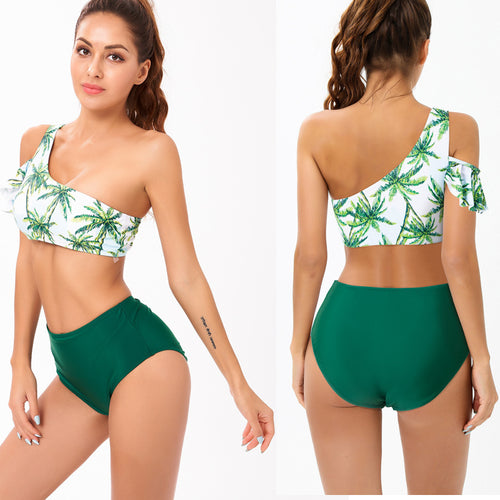 Damen Einseitiger Bikini mit floralem Design und hohem Taillenschnitt Drune