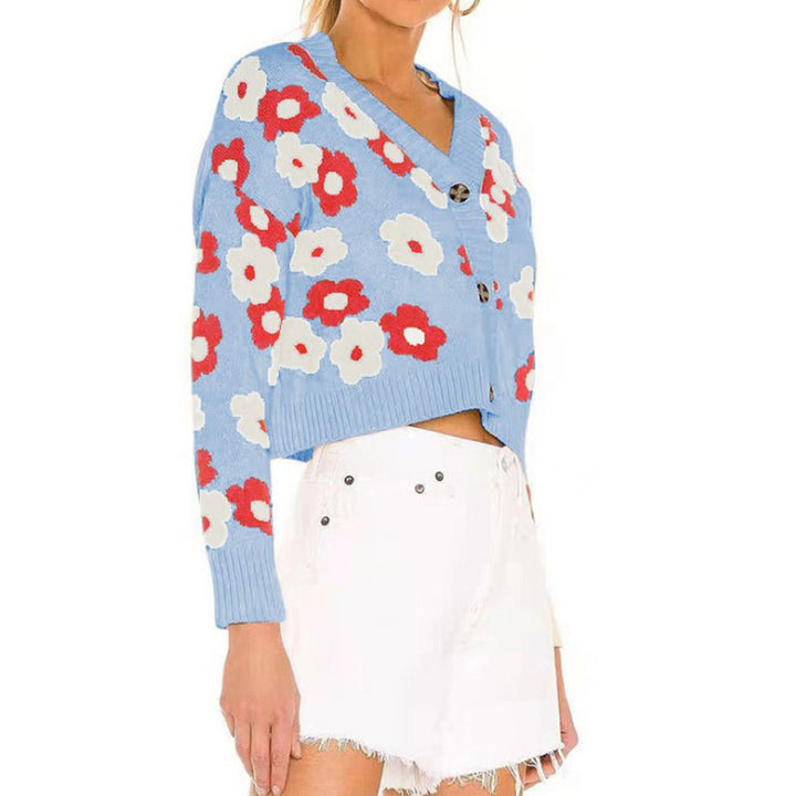 Damen Strickjacke mit floralen Mustern und dekorativen Knöpfen Drune