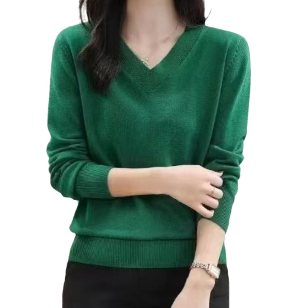 Damen Eleganter V-Ausschnitt Pullover mit feiner Stricktextur Drune