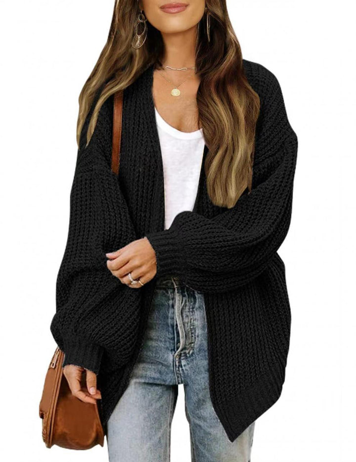 Damen luftige Strickjacke mit oversized Passform und tiefem V-Ausschnitt Drune