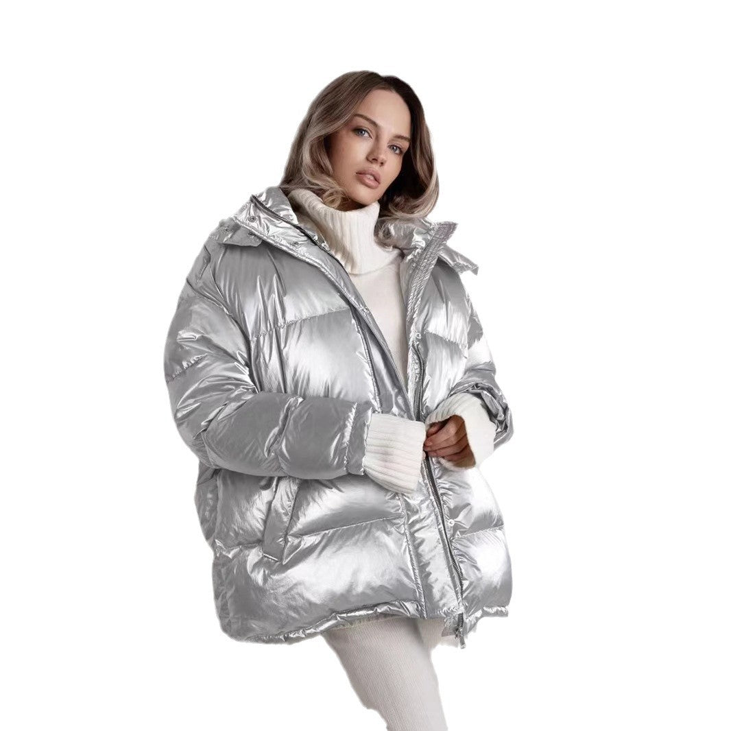 Damen Glanzende Winterjacke mit oversized Schnitt und Kapuze Drune